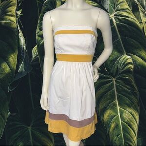 BCBG Strapless Dress in White, Yellow, and Brown